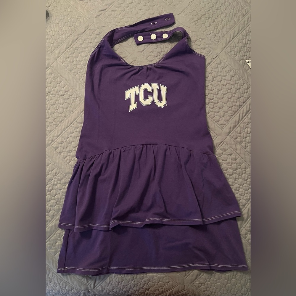 TCU Logo Ladies purple halter dress, Small
